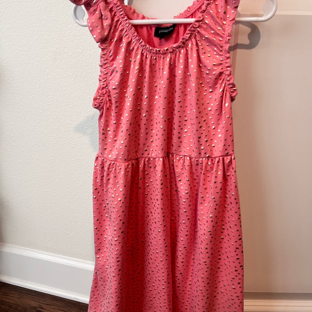 Girls Pink Dress with gold hearts Size 10